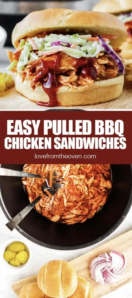 BBQ chicken being made in a crockpot and used in a sandwich 