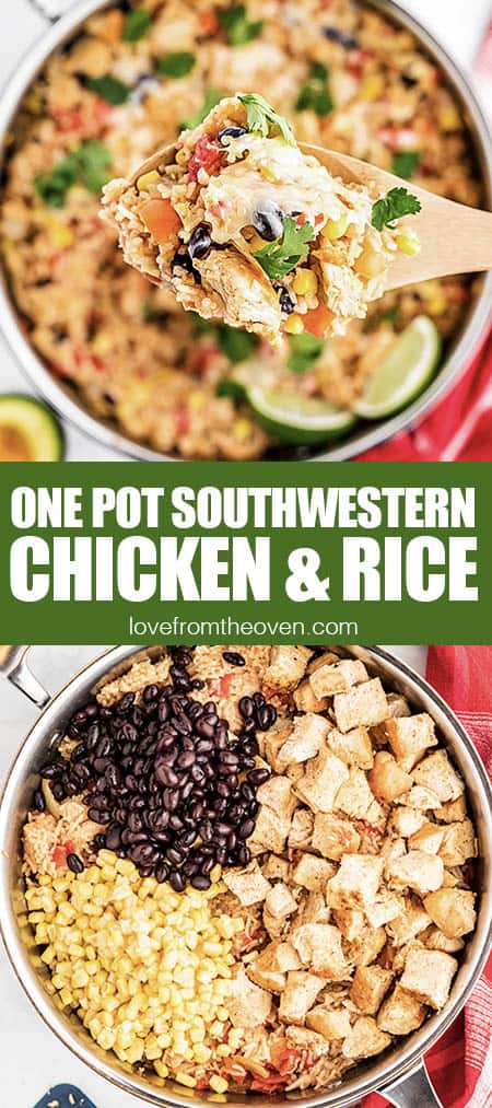 Southwestern chicken and rice in a skillet