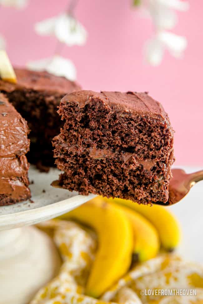 A slice of chocolate banana cake