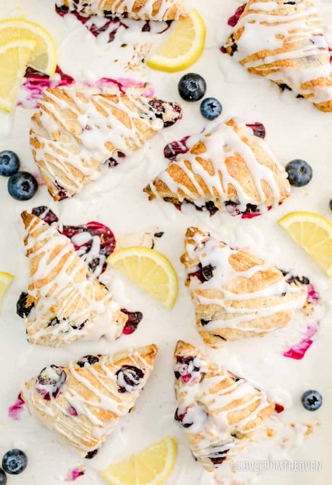 lemon blueberry scones on a white background