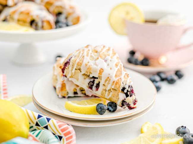 lemon blueberry scones on a plate