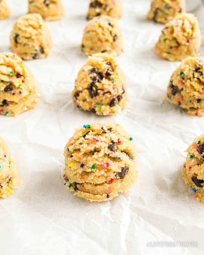 rows of cookie dough bites