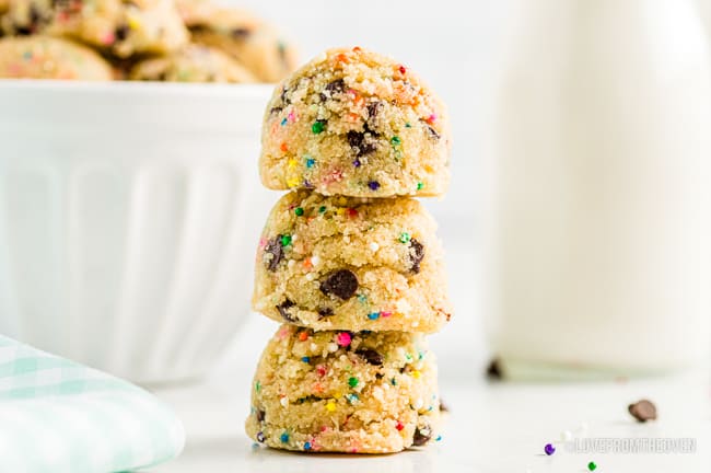 A stack of cookie dough balls