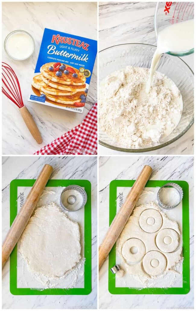 step by step photos of how to make donuts with pancake mix