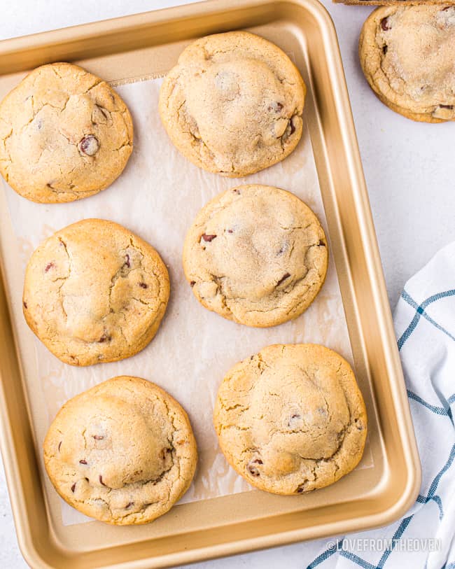 A sheet of chocolate chip cookies