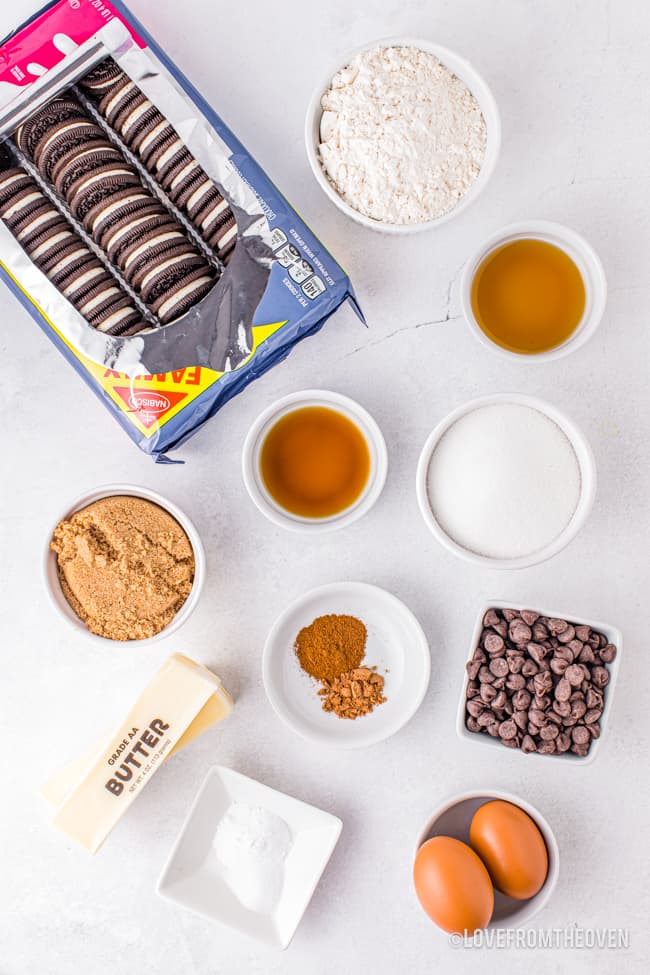 Ingredients for chocolate chip oreo cookies