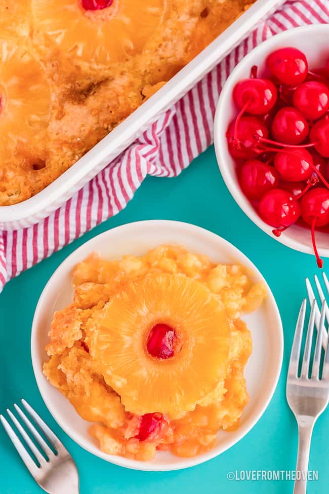 plate of pineapple upside down cake