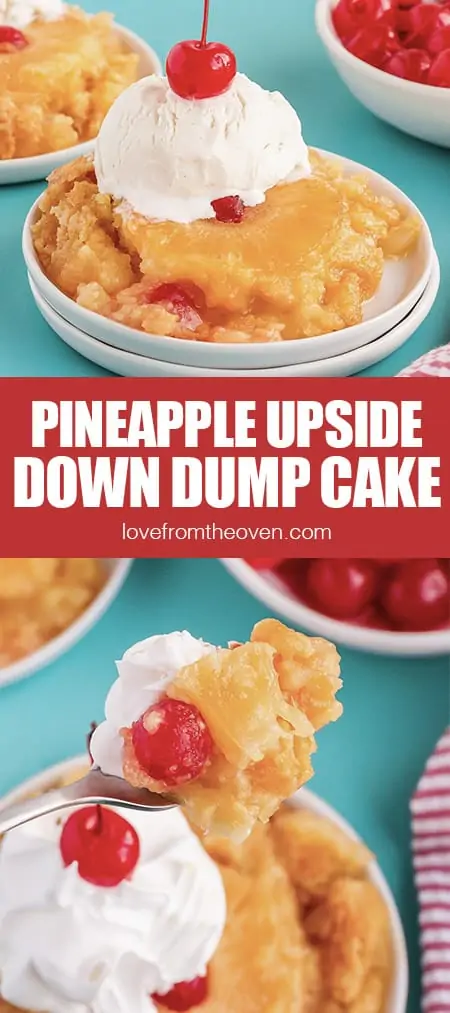 photos of pineapple upside down cake topped with ice cream
