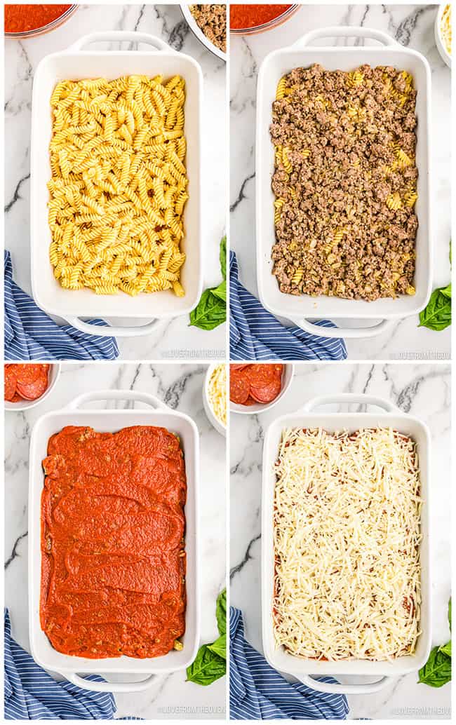 step by step photos making a pizza casserole