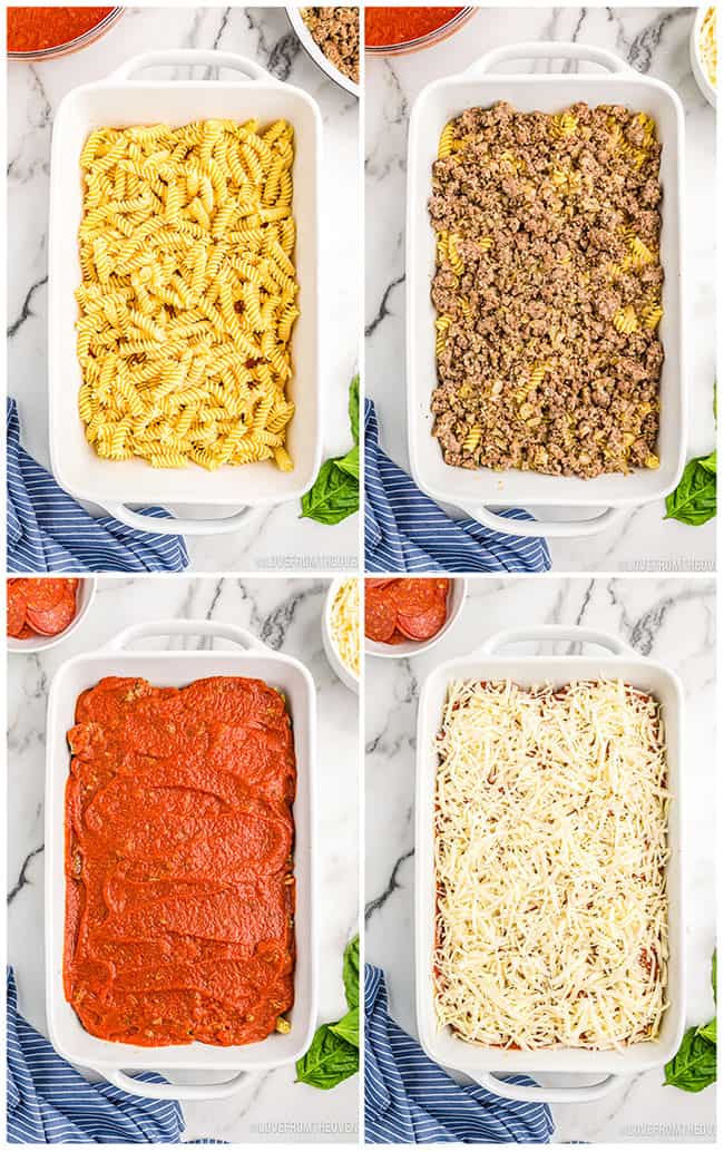 step by step photos making a pizza casserole