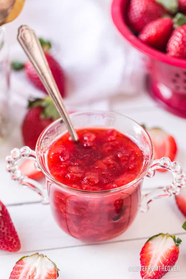 bowl of strawberry sauce