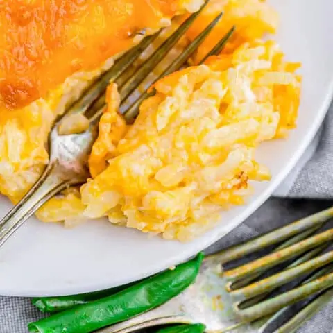 A plate of hashbrown casserole.