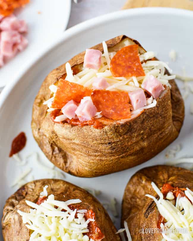 baked potatoes with toppings