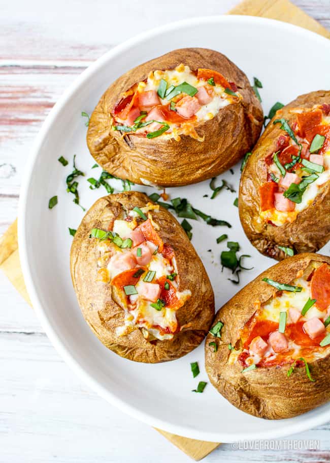 baked potatoes with toppings