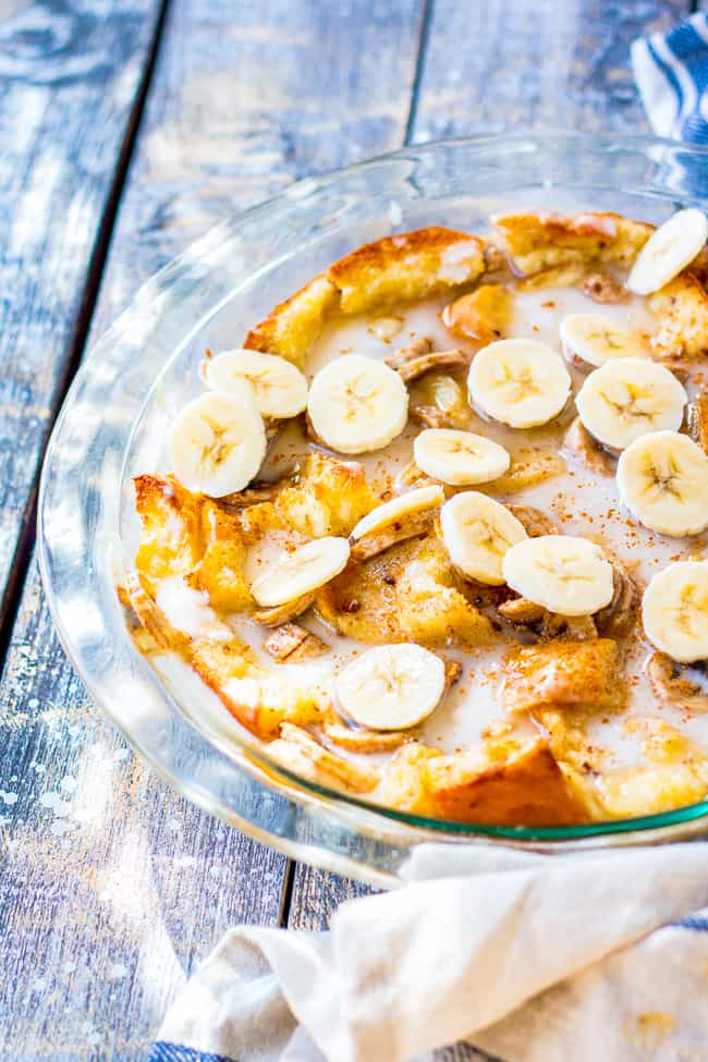 a dish of banana bread pudding