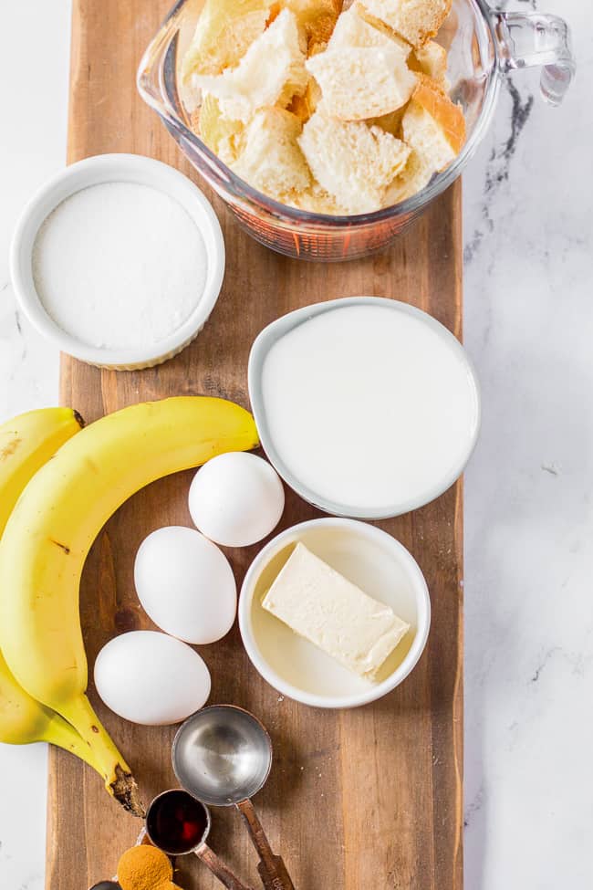 Ingredients for banana bread pudding