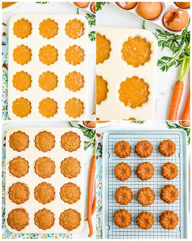 photos of carrot mini bundt cakes being made