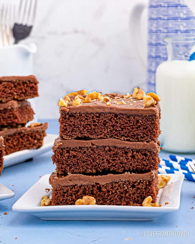 pieces of chocolate cake stacked