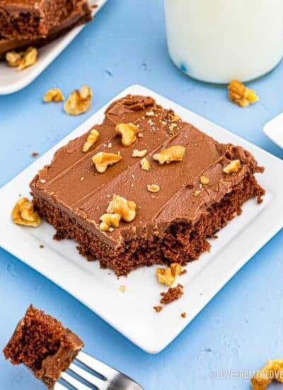 a slice of chocolate sheet cake