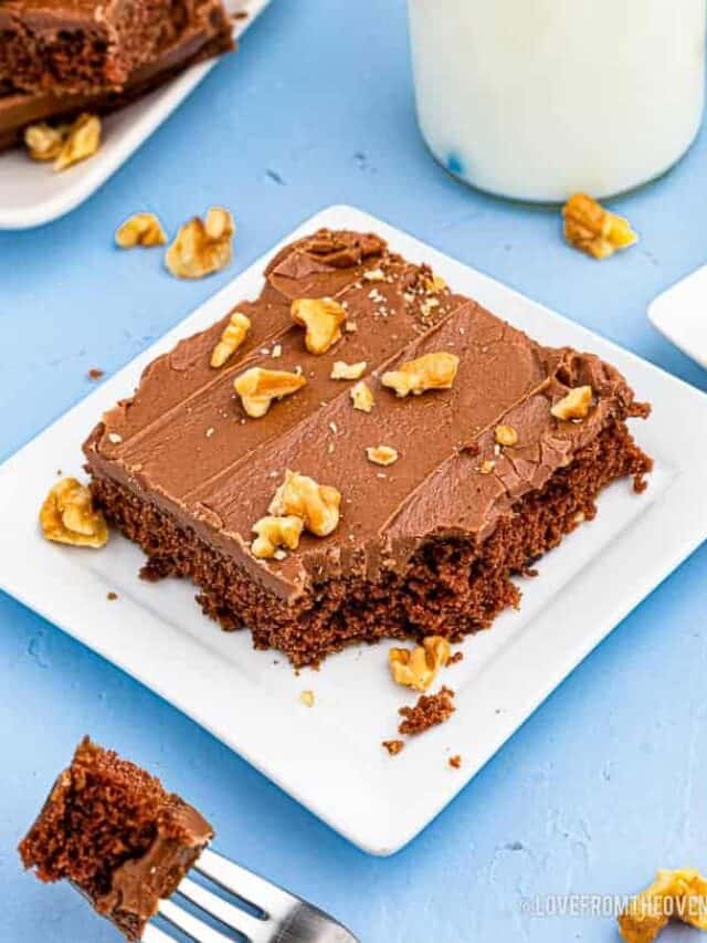 a slice of chocolate sheet cake