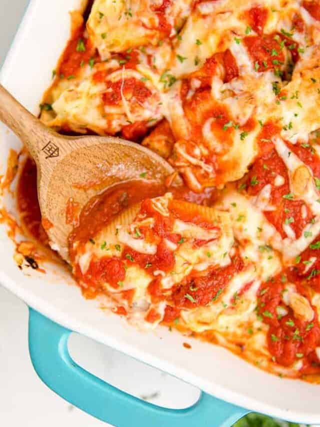 A pan of ricotta stuffed shells