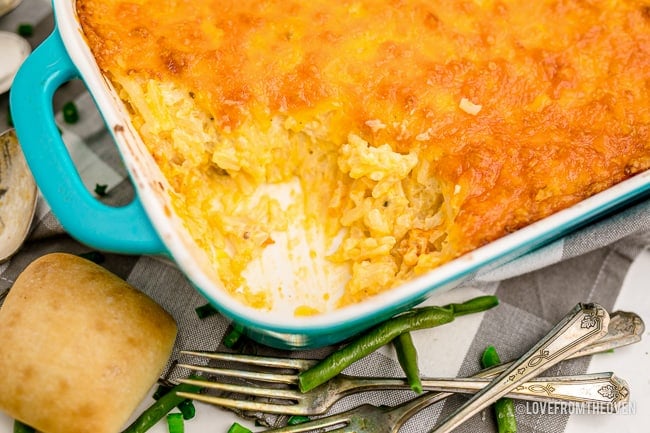 an overhead photo of a hashbrown breakfast casserole