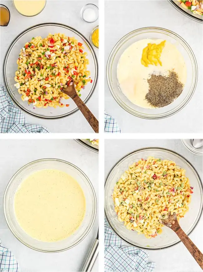 step by step photos showing how to make macaroni salad