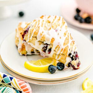 lemon blueberry scones on a plate