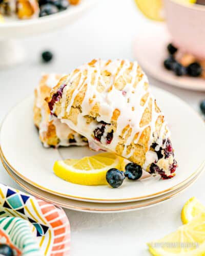 lemon blueberry scones on a plate