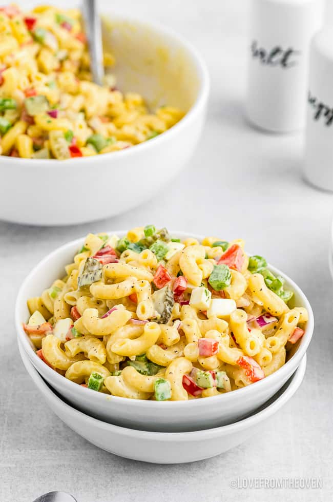 Bowls of Amish macaroni salad