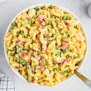 a bowl of old fashioned macaroni salad