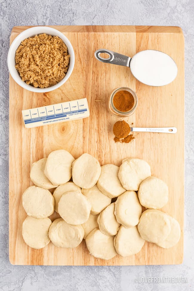 overhead shot of monkey bread ingredients 