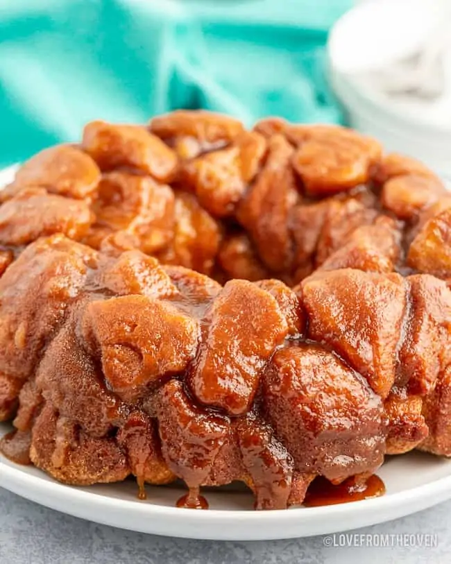 a plate of pillsbury monkey bread with a blue background