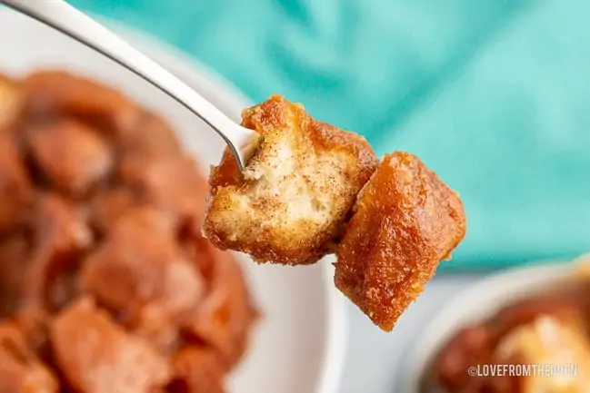 Pieces of monkey bread on a fork