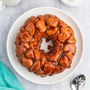 A plate of pillsbury monkey bread on a table