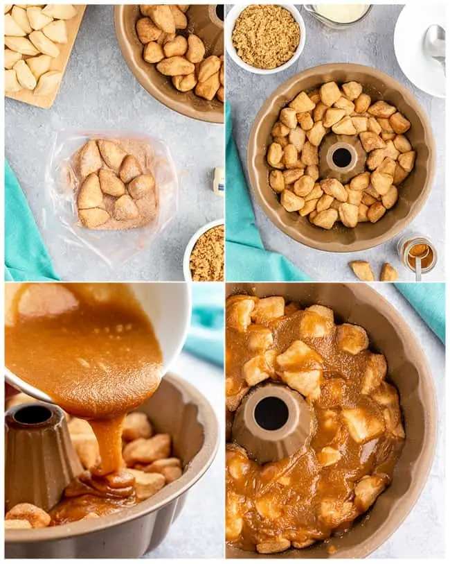 step by step photos showing how to make monkey bread