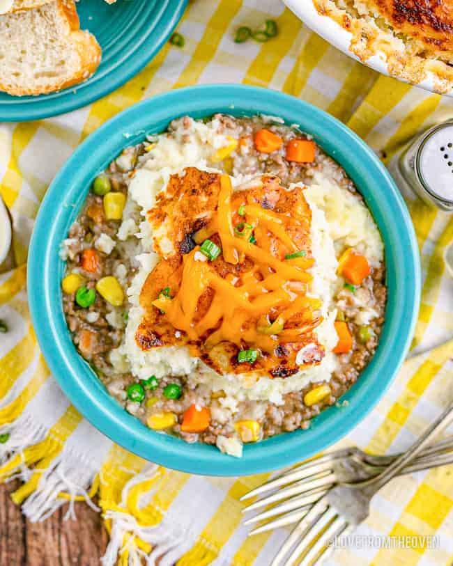 An overhead photo of shepherd's pie