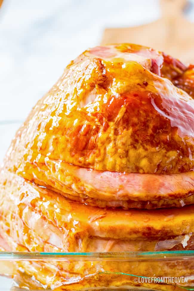 A ham with glaze to be cooked in the oven