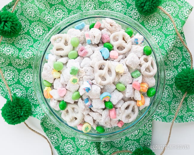 A bowl of leprechaun bait snack mix