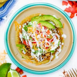 overhead shot of beef tostadas