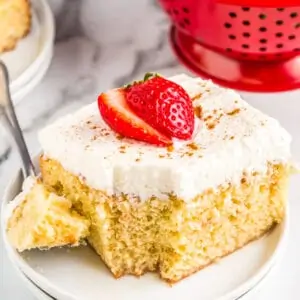 a slice of tres leches cake