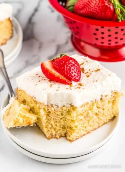 a slice of tres leches cake