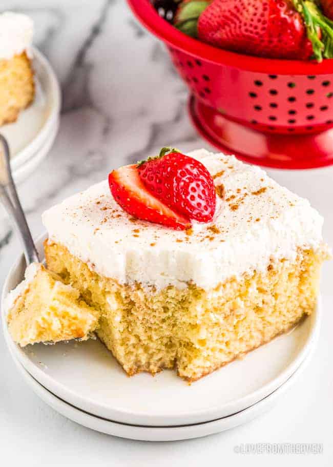 a slice of tres leches cake