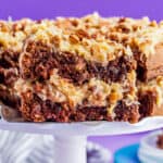 A close up of a slice of bakers german chocolate cake