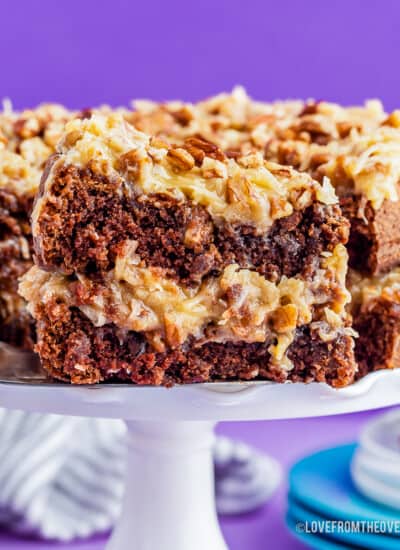 A close up of a slice of bakers german chocolate cake