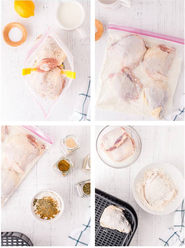 step by step photos showing how to make chicken thighs in an air fryer