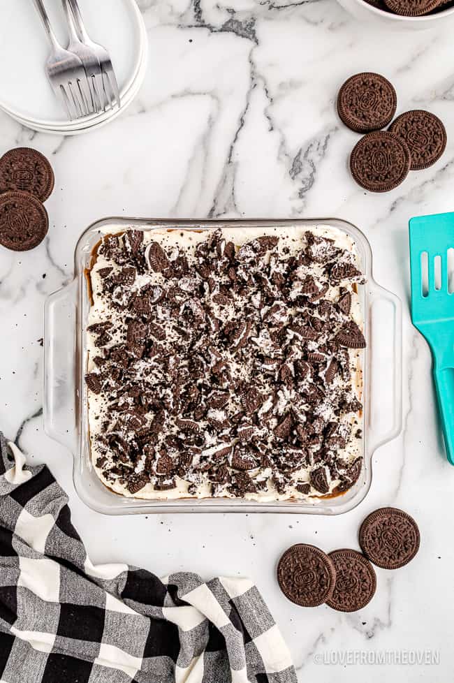 A pan of Oreo Dirt Cake