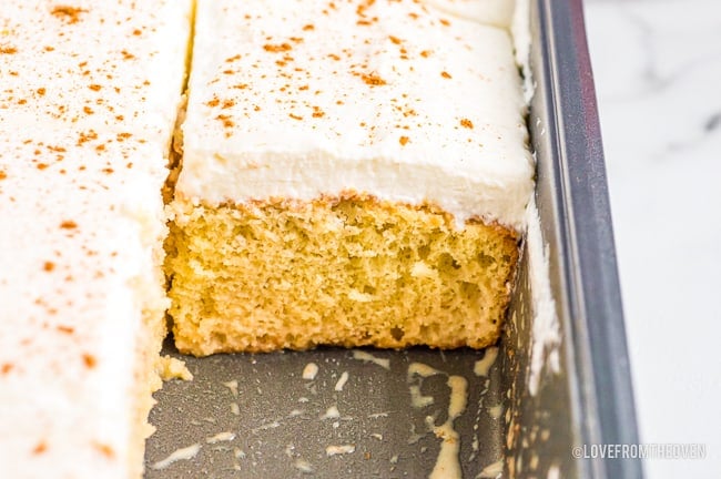 tres leches cake in a pan