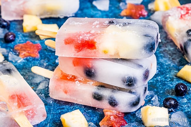 three fruit popsicles stacked 