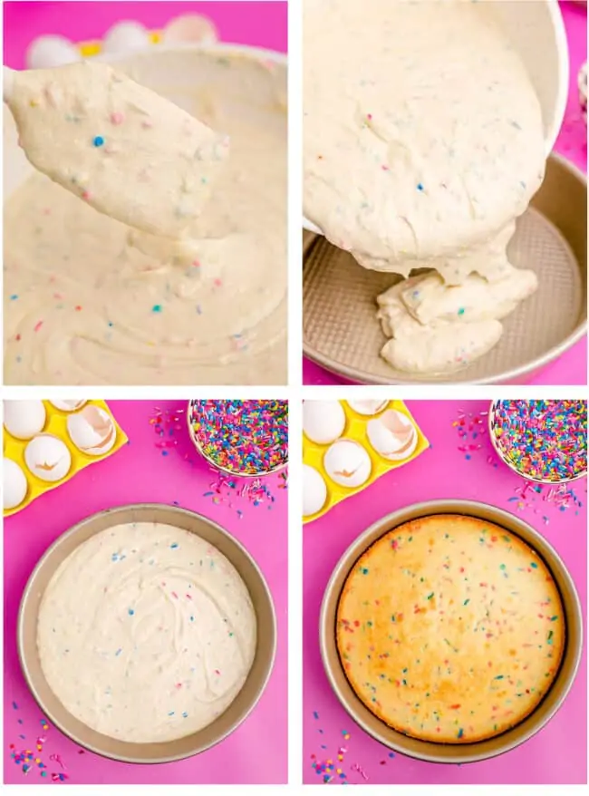 photos showing how a funfetti cake is made